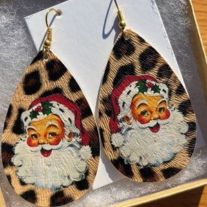 Santa and Cheetah Teardrop Earrings